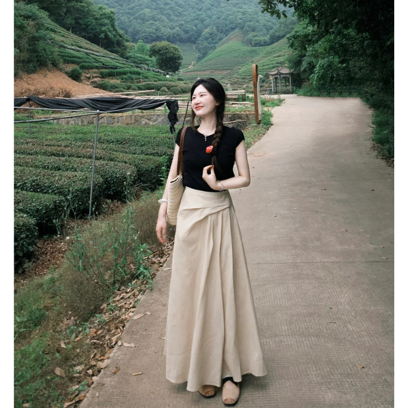 2025新款小个子高级感半身裙子女夏季高腰a字半裙伞裙垂坠感长裙