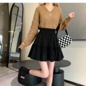 甜酷百褶短裙女春季 小个子高腰a字蛋糕半身裙冬天配毛衣伞裙