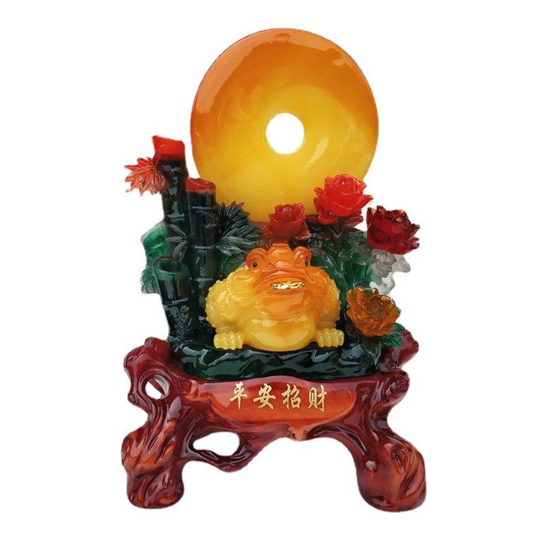 平安招财金蟾节节高平安扣树脂工艺品摆件仿玉开业装饰礼品