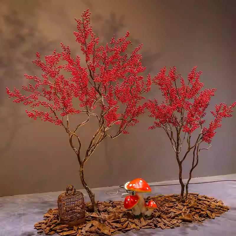 大型仿真红果树新年装饰许愿树发财树红包造景摆件仿真冬青红果树