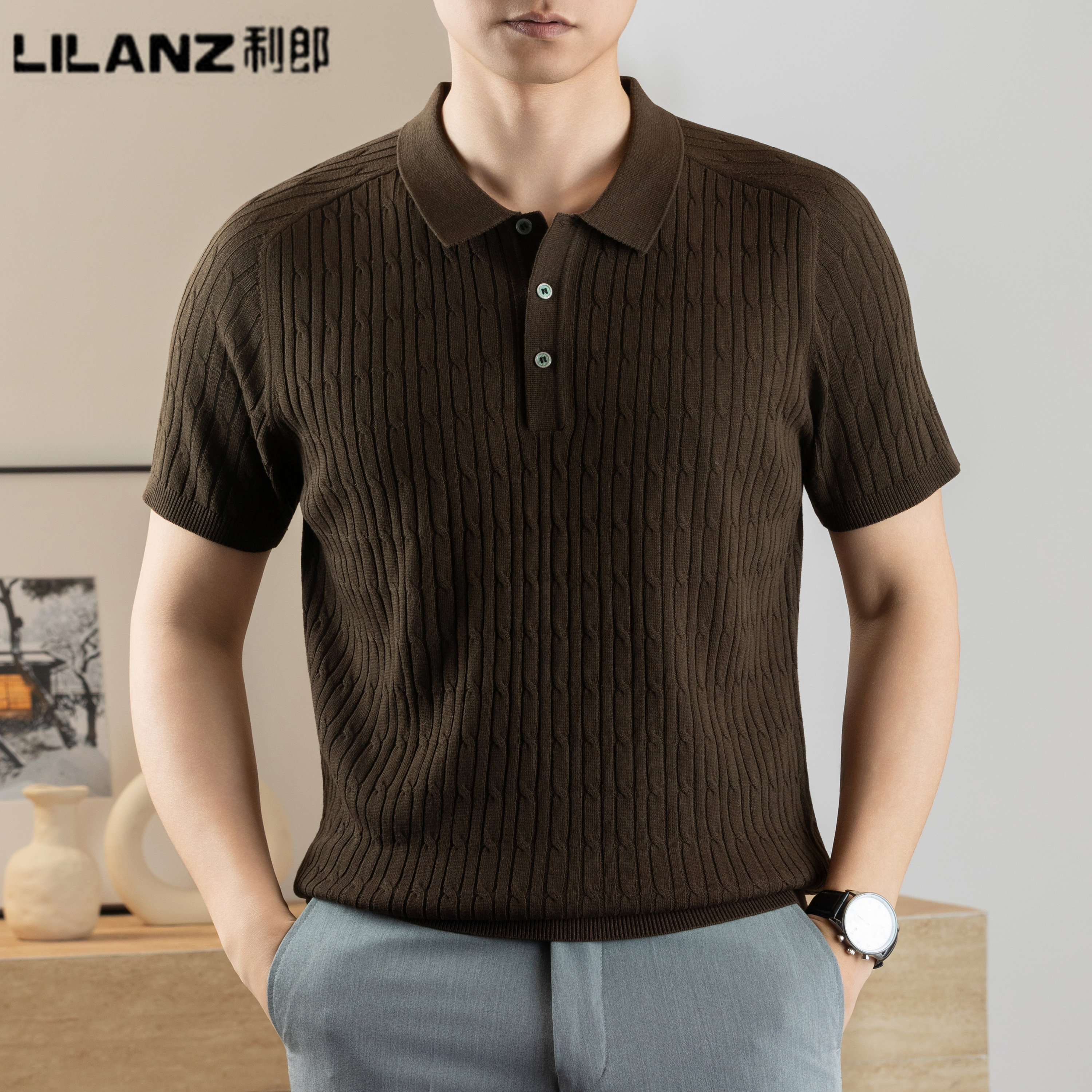 利郎男装短袖t恤男士夏季新款翻领针织半袖上衣时尚休闲Polo衫潮