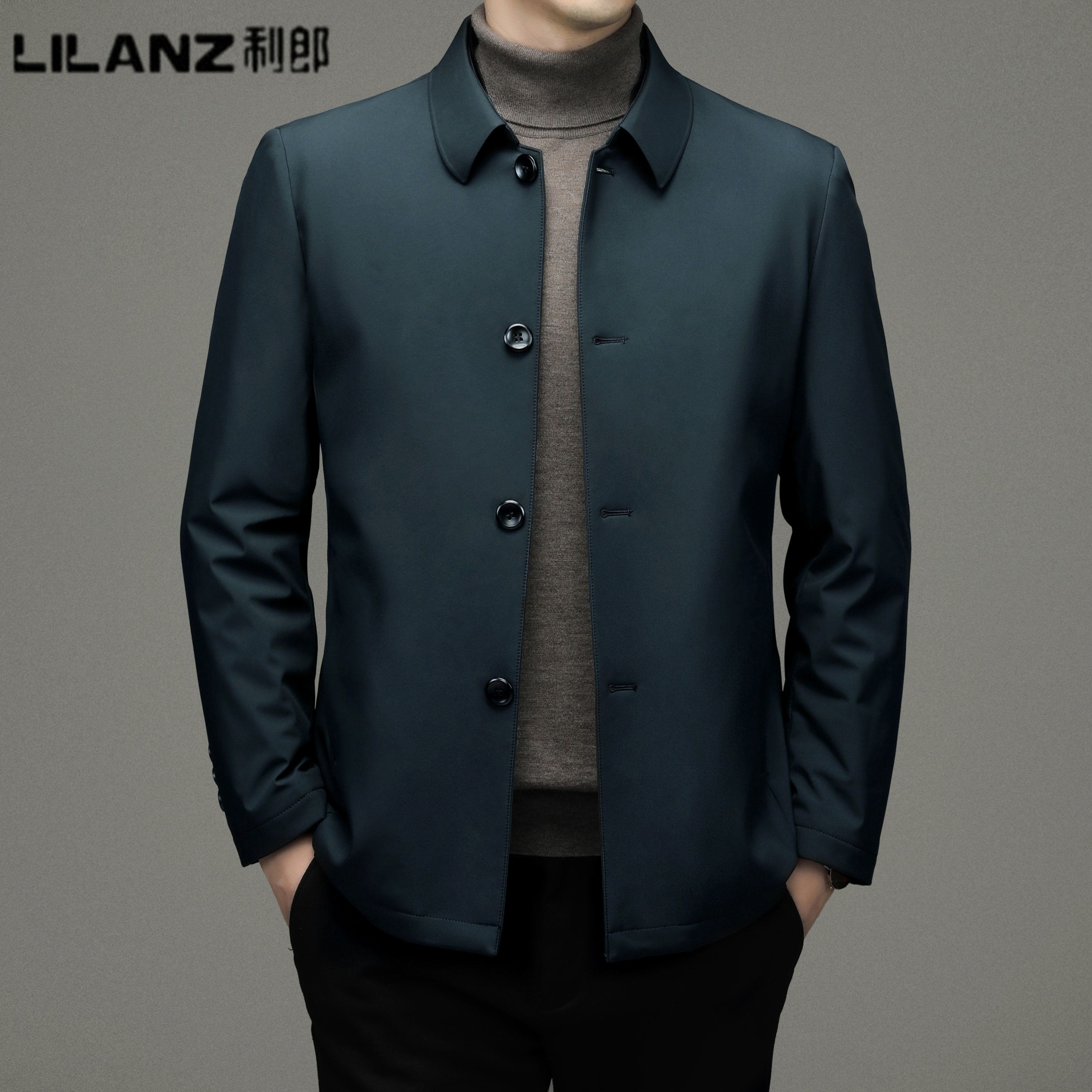 利郎男装轻薄羽绒服男士秋冬季新款中老年翻领商务夹克爸爸装外套