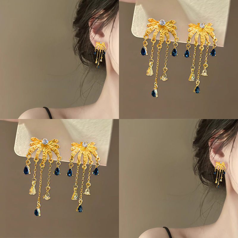 【璀璨烟花】古法金色流苏耳钉