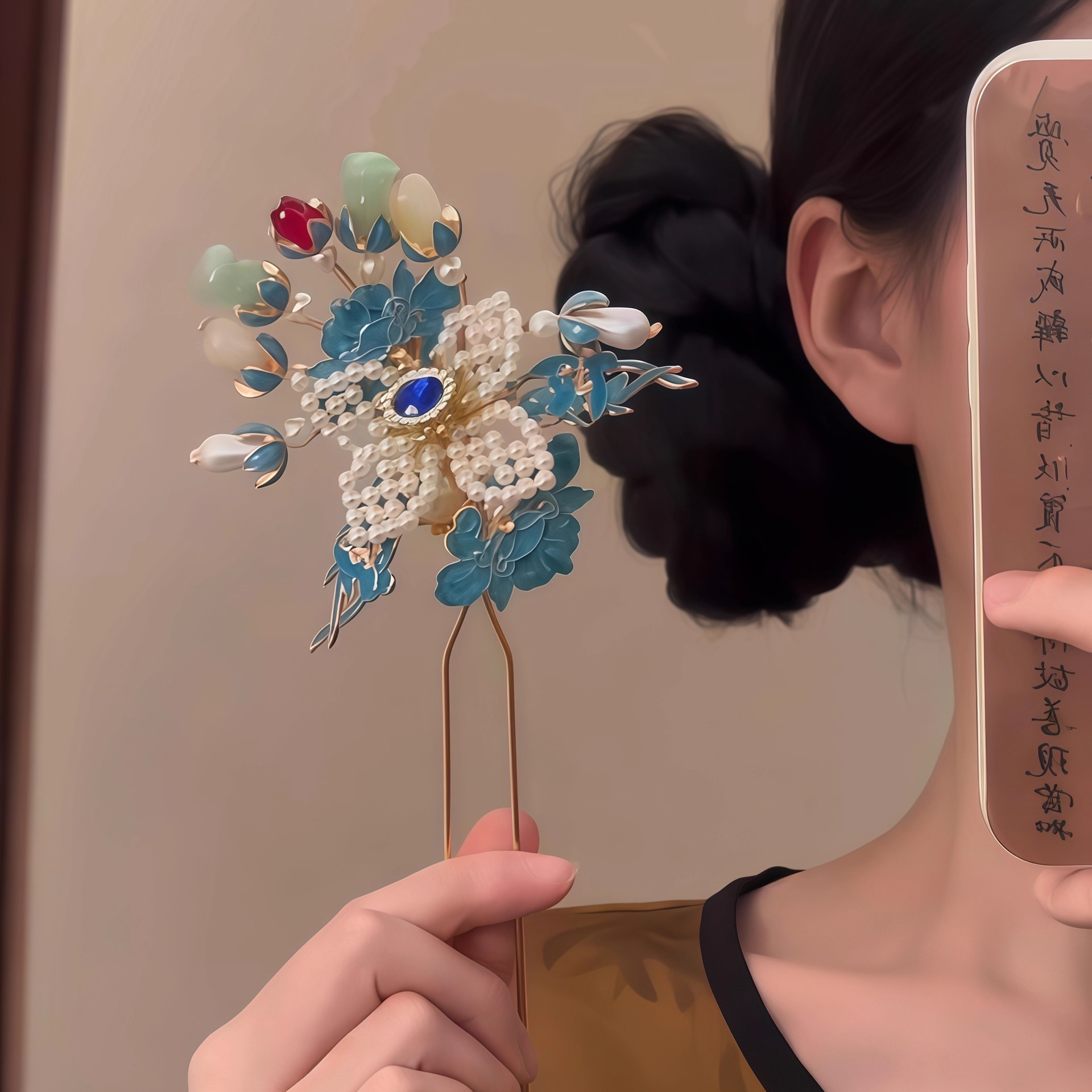 「璎珞记」烧蓝仿宝石珍珠发簪