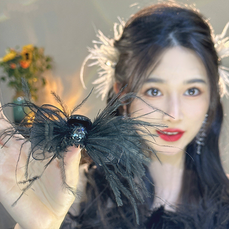 刘海夹子羽毛蝴蝶结发夹新款对夹