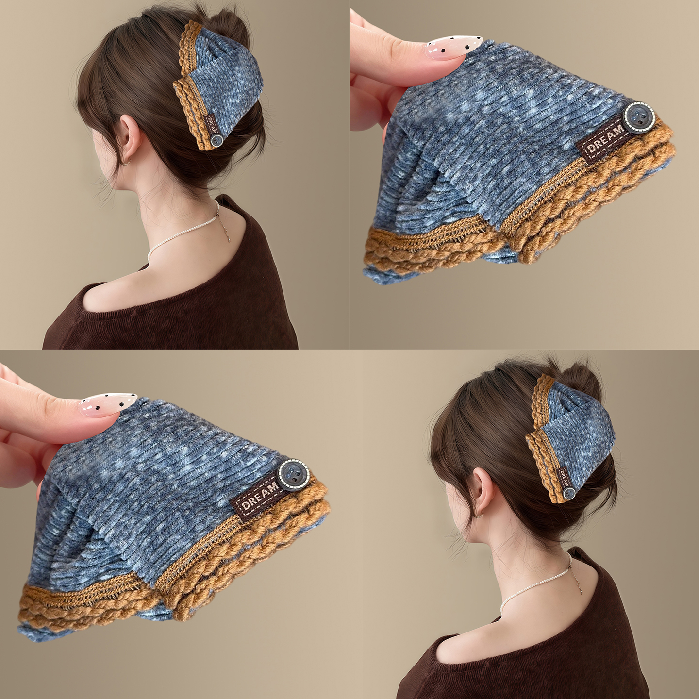 「济州秋分」韩版针织毛线三角抓夹大号时尚法式慵懒鲨鱼夹子盘发