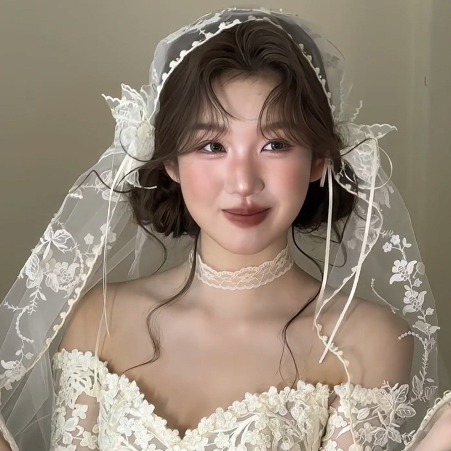 「梦中情纱」超仙蕾丝蝴蝶结头纱