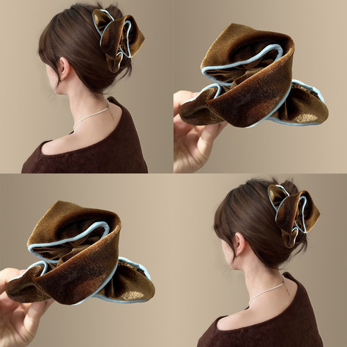 「海盐可露丽」咖色丝绒褶皱抓夹