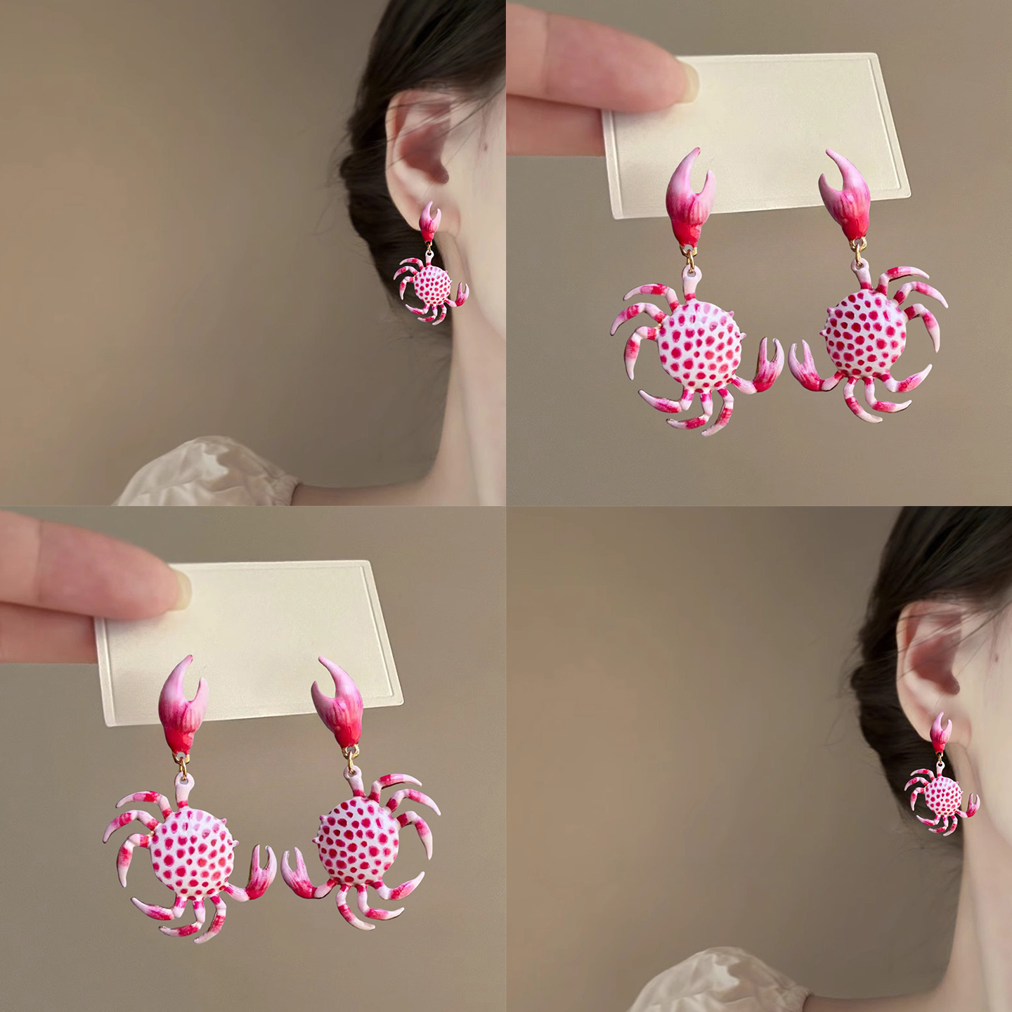 去海邊吧！粉色小螃蟹耳釘