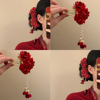 「花韵怡人」新中式花朵流苏发梳