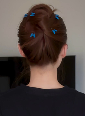 韩系超仙蓝色mini蝴蝶发夹甜美心侧边刘海碎发发卡一字夹旅行发卡