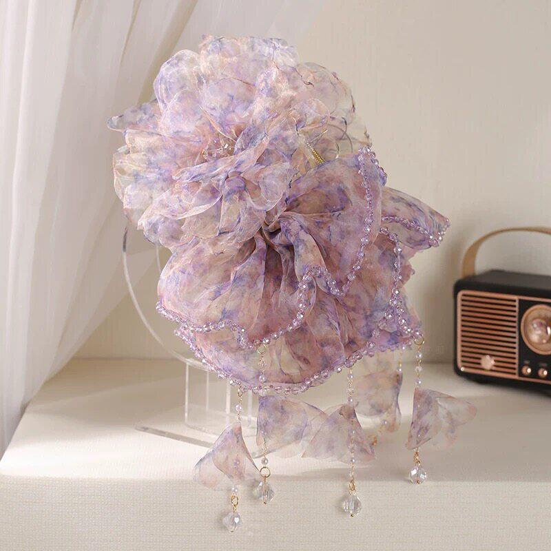 【花雾缠枝】温柔紫碎花水晶抓夹