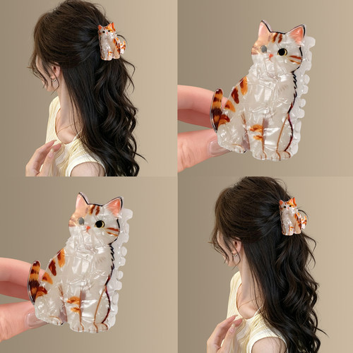 呆萌橘猫~卡通小猫贝壳纹抓夹~可