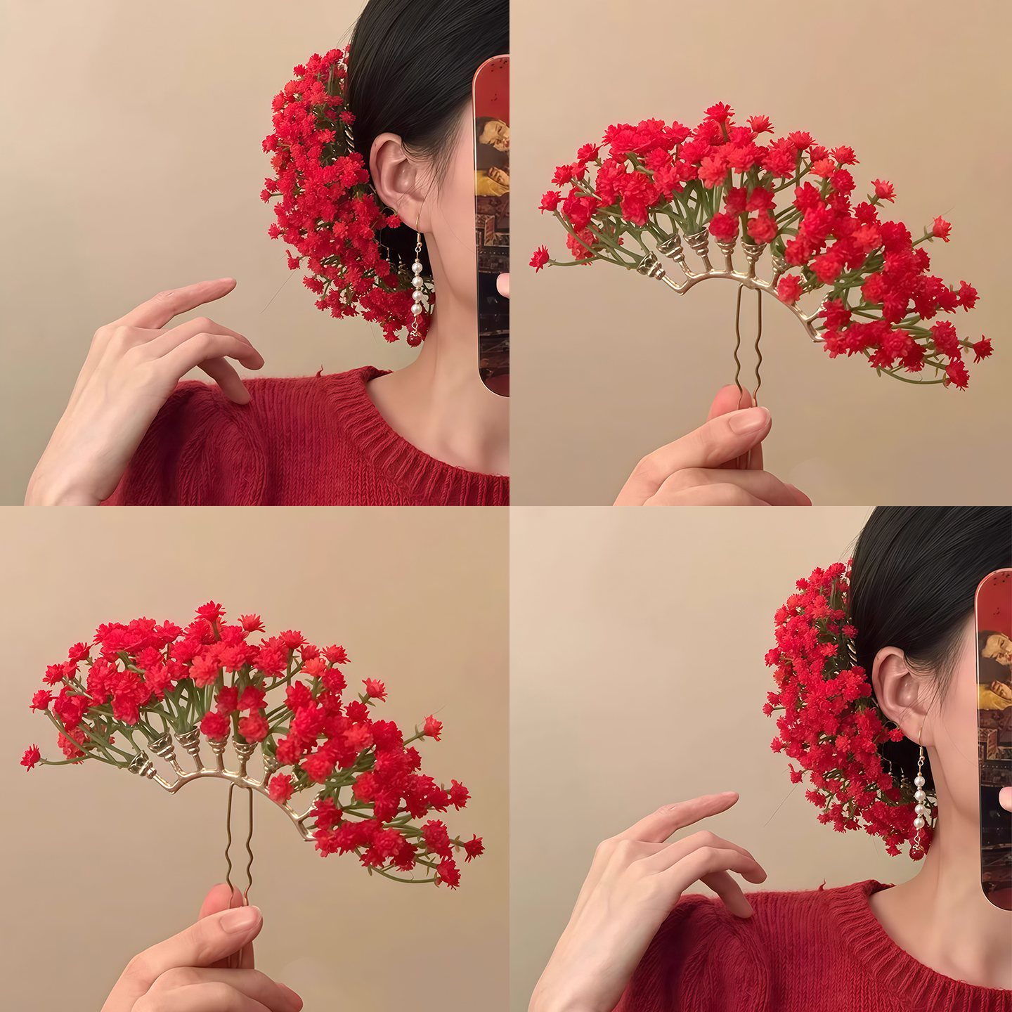 「娇艳漫红」新中式红满天星发簪