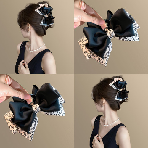 复古巴黎~高级感碎花蝴蝶结抓夹