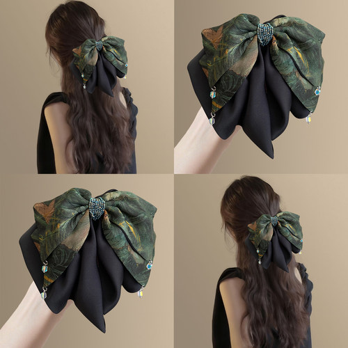 水墨绿~国风蝴蝶结抓夹鲨鱼夹