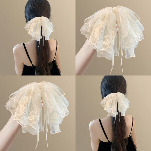 浅纱晴云！蕾丝蝴蝶结马尾抓夹