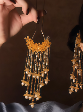 「桂花香」新中式黄色花朵流苏发簪古风旗袍高级感侧边步摇发钗女