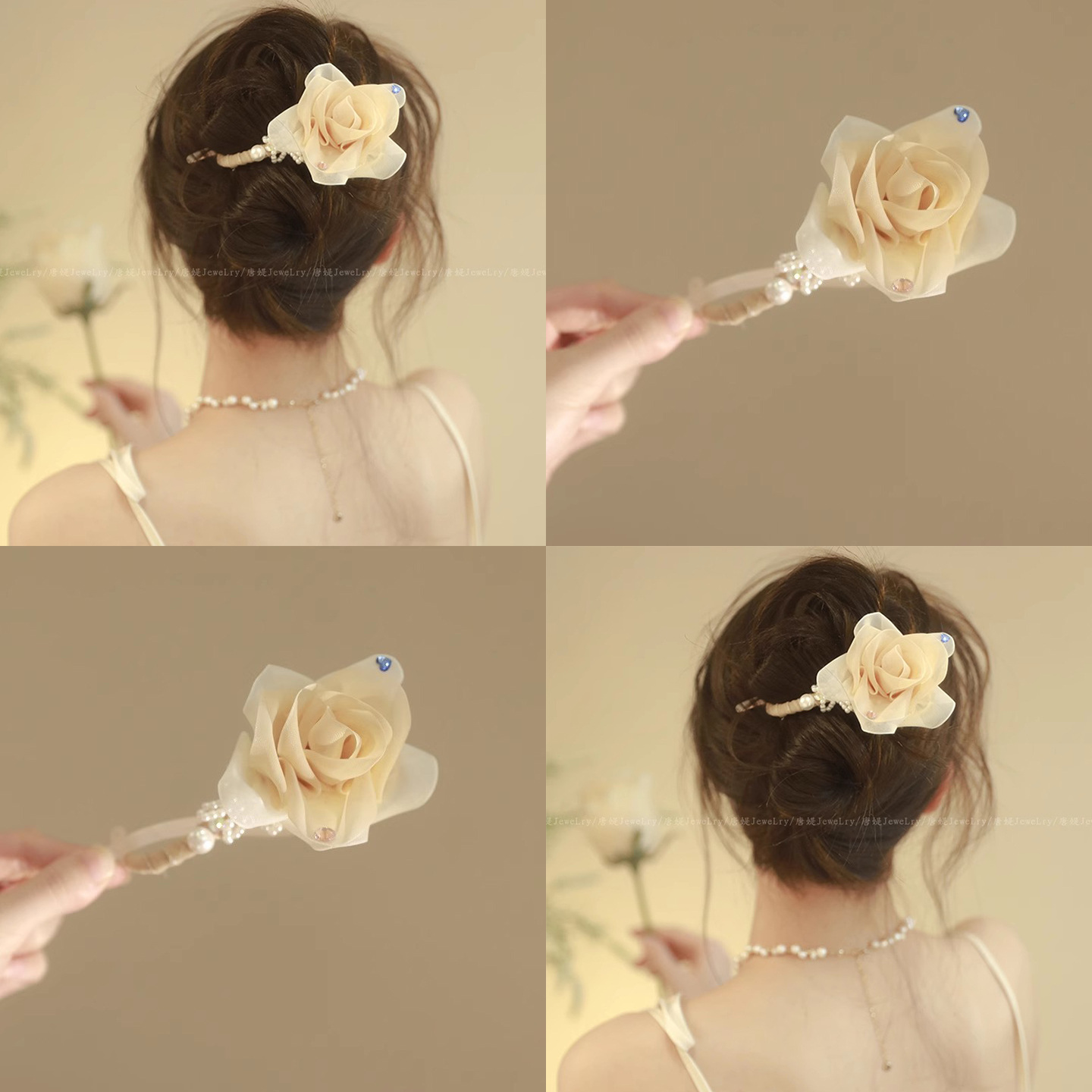 高貴淡雅！珍珠花朵蝴蝶結發夾