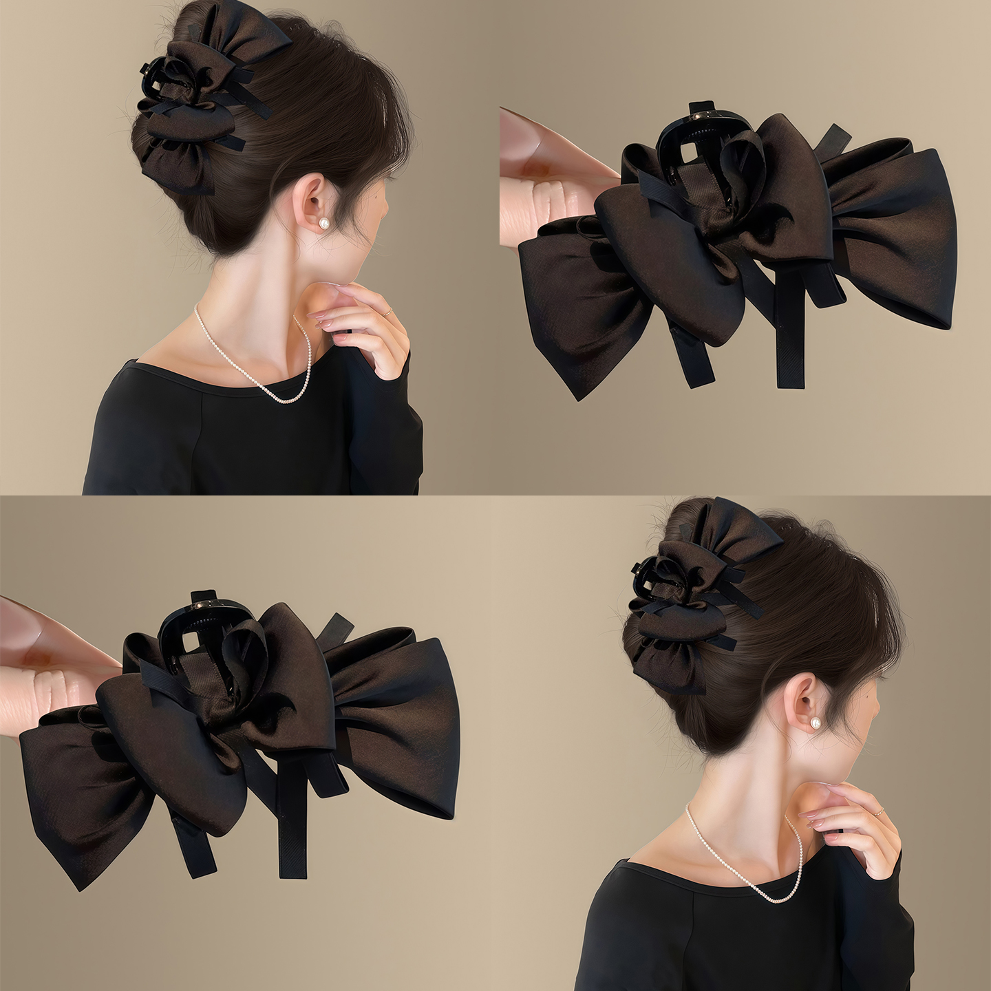 法式赫本风~蝴蝶结双面抓夹