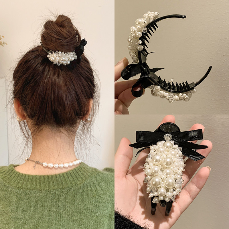 韓版氣質珍珠丸子頭抓夾感發夾