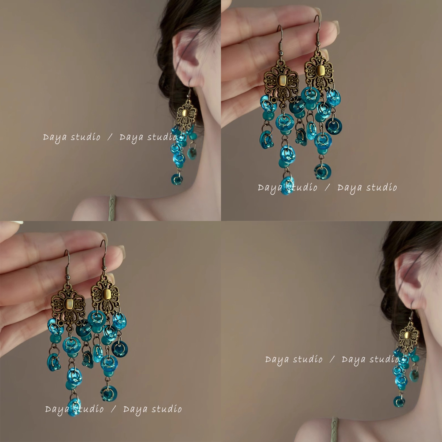 流淌的湖藍！異域貝殼流蘇耳環