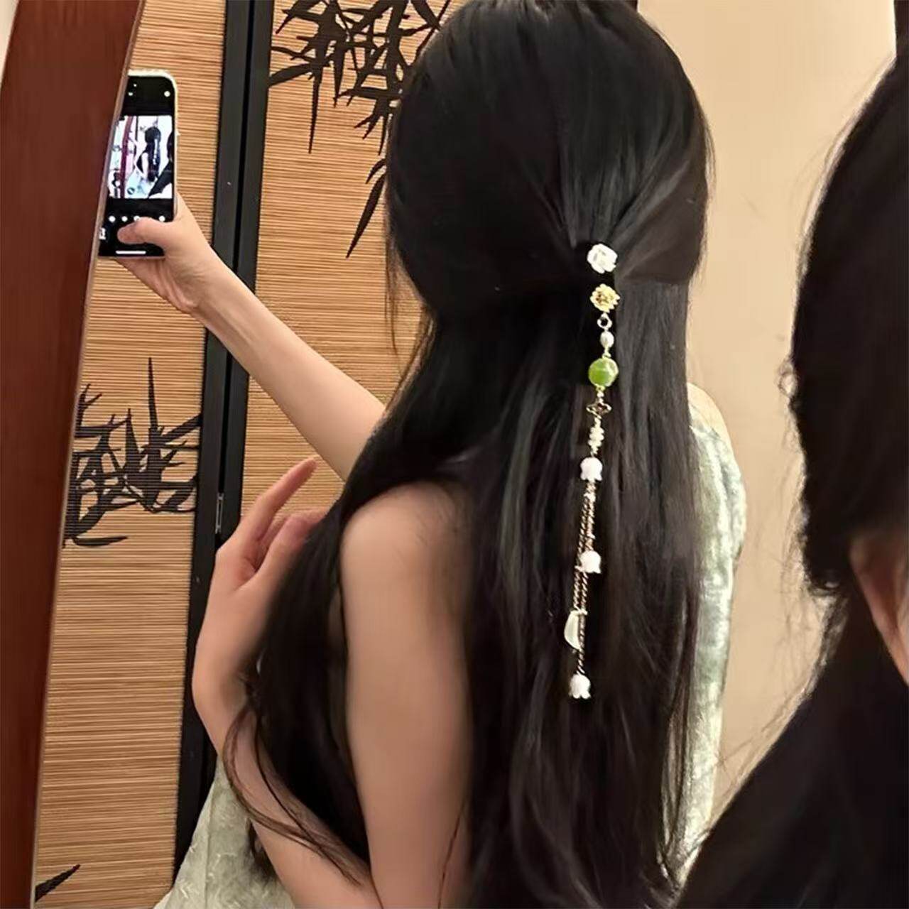 「浣花碧玉」新中式花朵流苏发夹