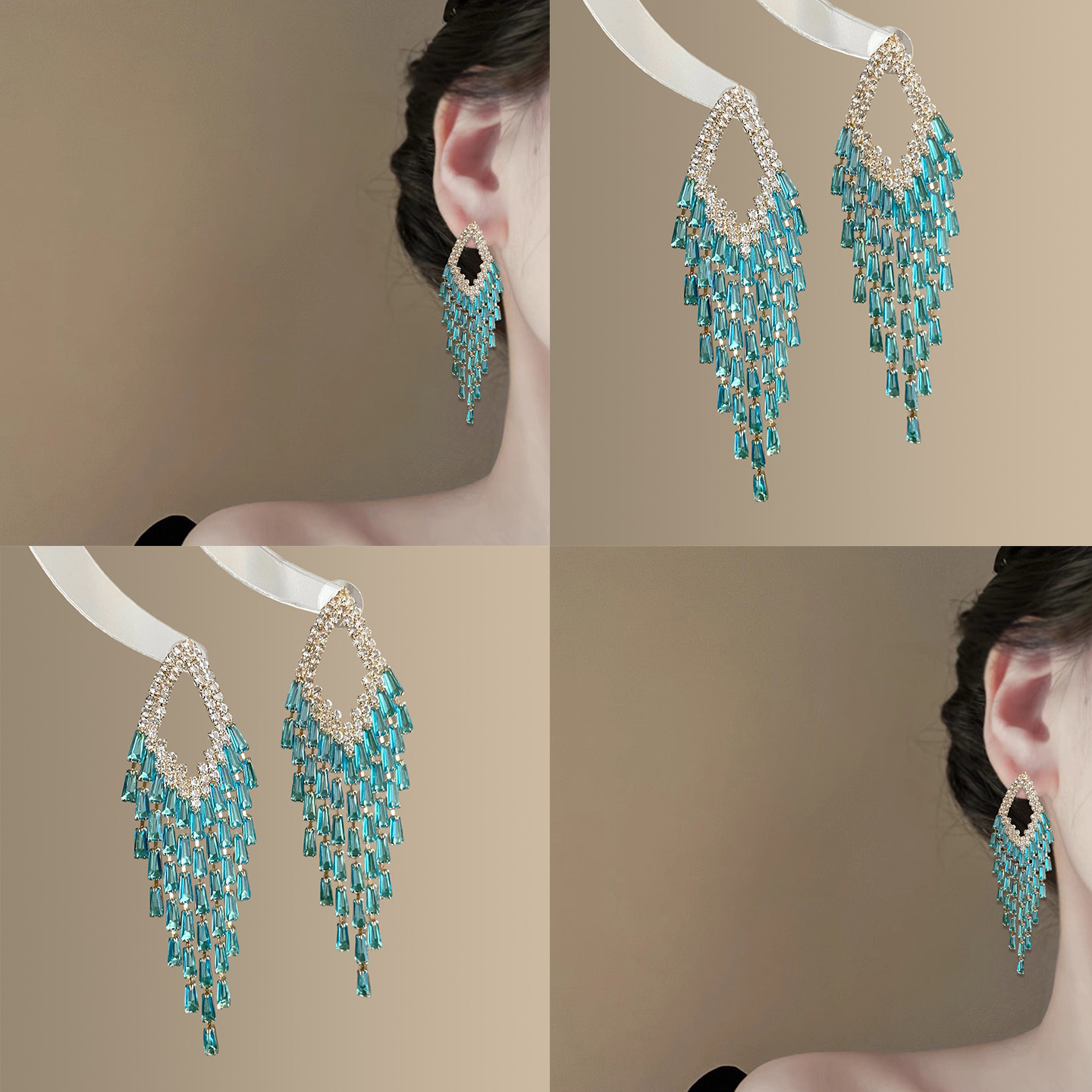 「水晶浅滩」千金感蓝色锆石流苏耳钉高级感银针耳环百搭礼服耳饰,饰品/流行首饰/时尚饰品新,耳环,淘宝优惠券,粉丝福利购,淘宝优惠卷