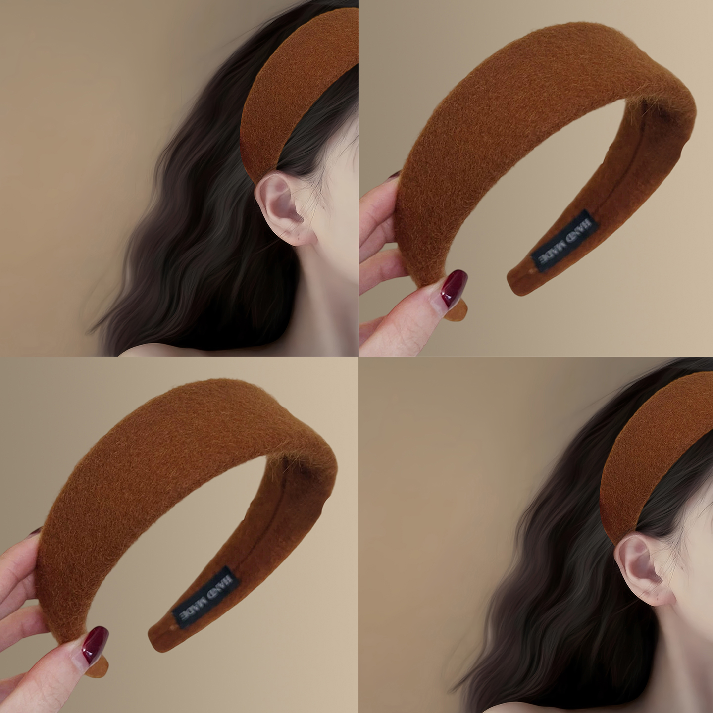 街巷咖啡~复古棕色毛呢宽款发箍