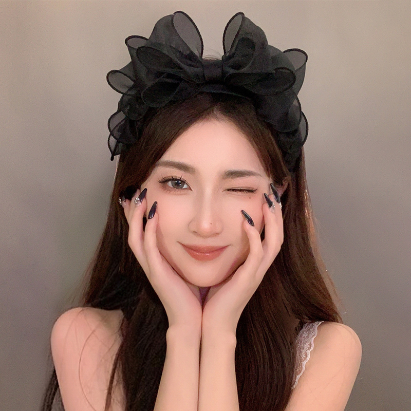 黑色网纱蝴蝶结发饰头顶发夹抓夹