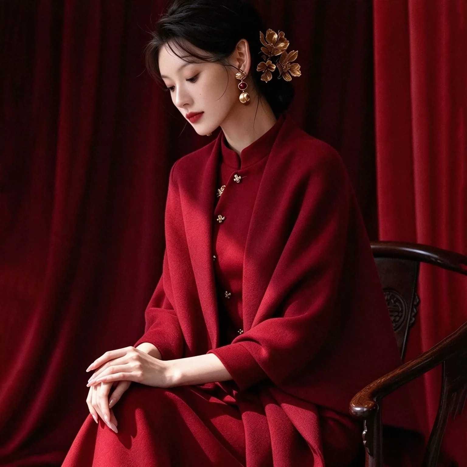 新娘订婚外搭旗袍披肩中国红高级