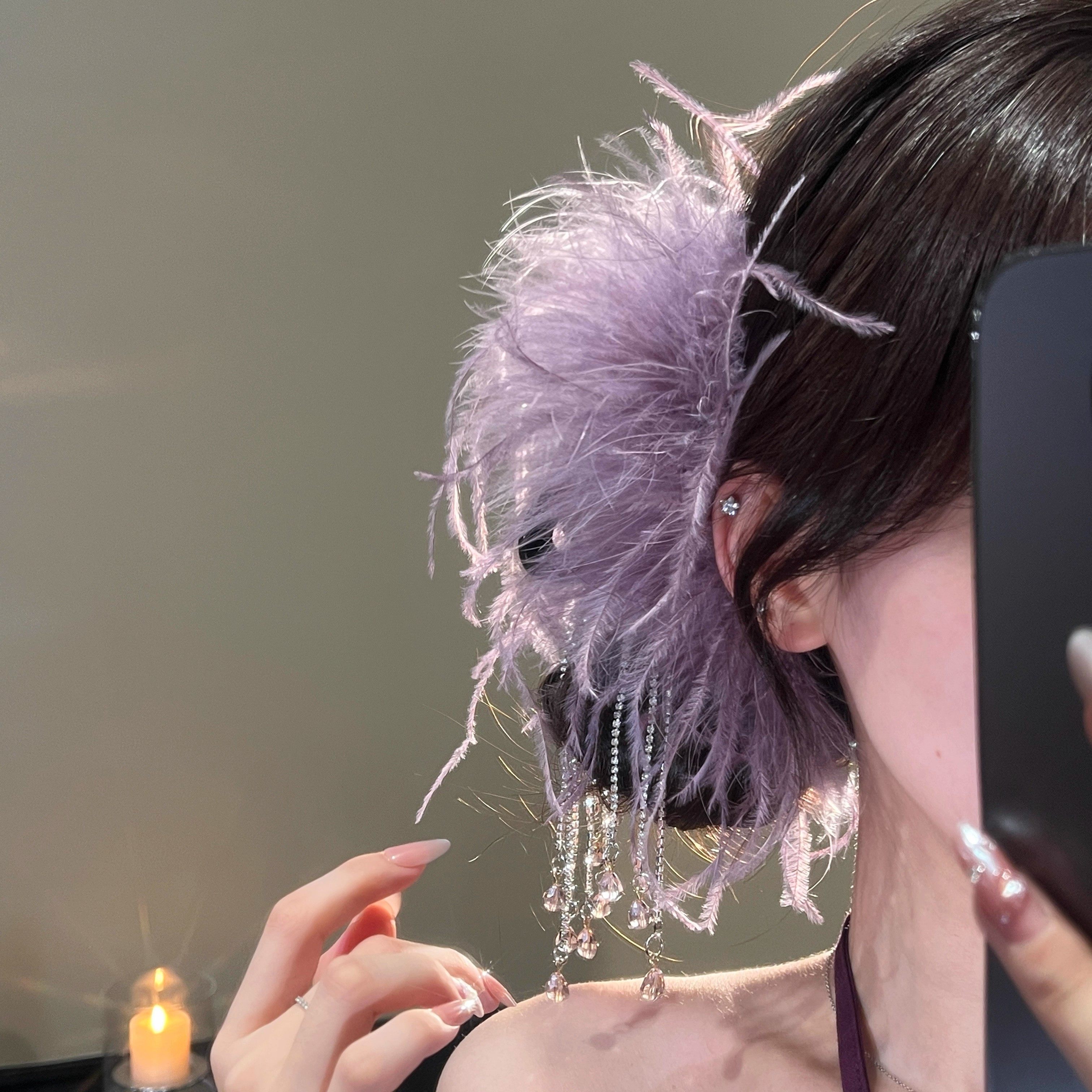 秋冬氛围感之神~紫色羽毛流苏水钻抓夹高级感洋气鲨鱼夹旅行发卡,户外/登山/野营/旅行用品,旅行发卡,淘宝优惠券,粉丝福利购,淘宝优惠卷