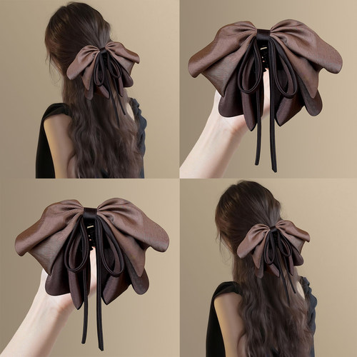 《奥黛丽》咖色蝴蝶结飘带马尾夹