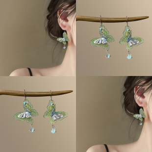 「森林精灵」森系小清新蝴蝶流苏耳环精致高级感耳环超仙水晶耳饰