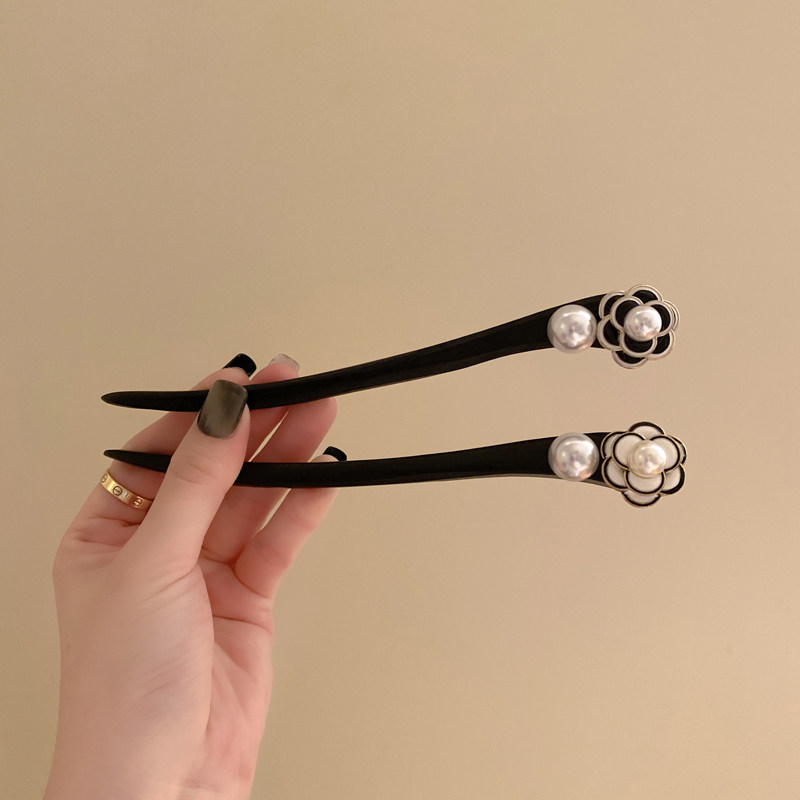 高級感國風山茶花珍珠發簪簡潔