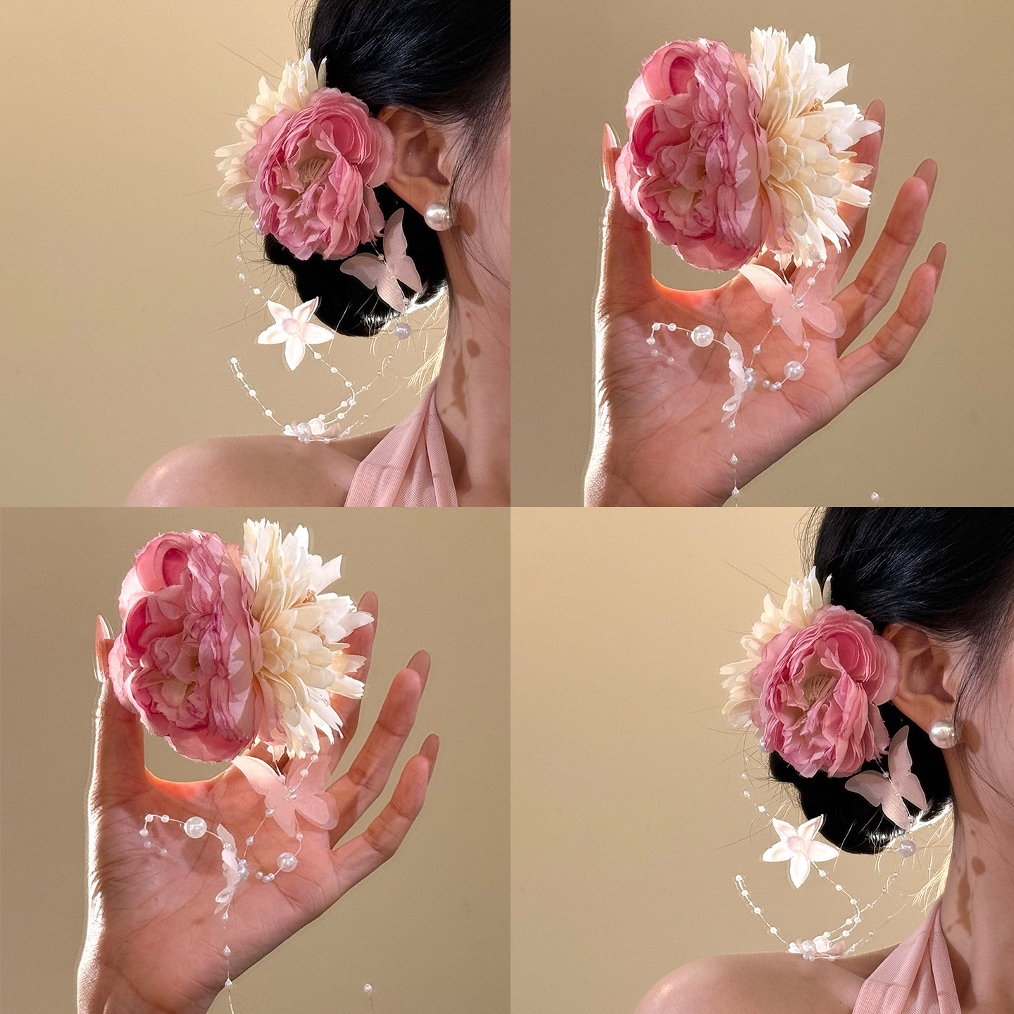 杏雨沾衣~氛围感拉满粉花朵发夹