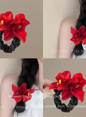 热烈张扬！紫荆花发圈！2026仿真布艺扎马尾发饰气质鸡蛋花发绳女