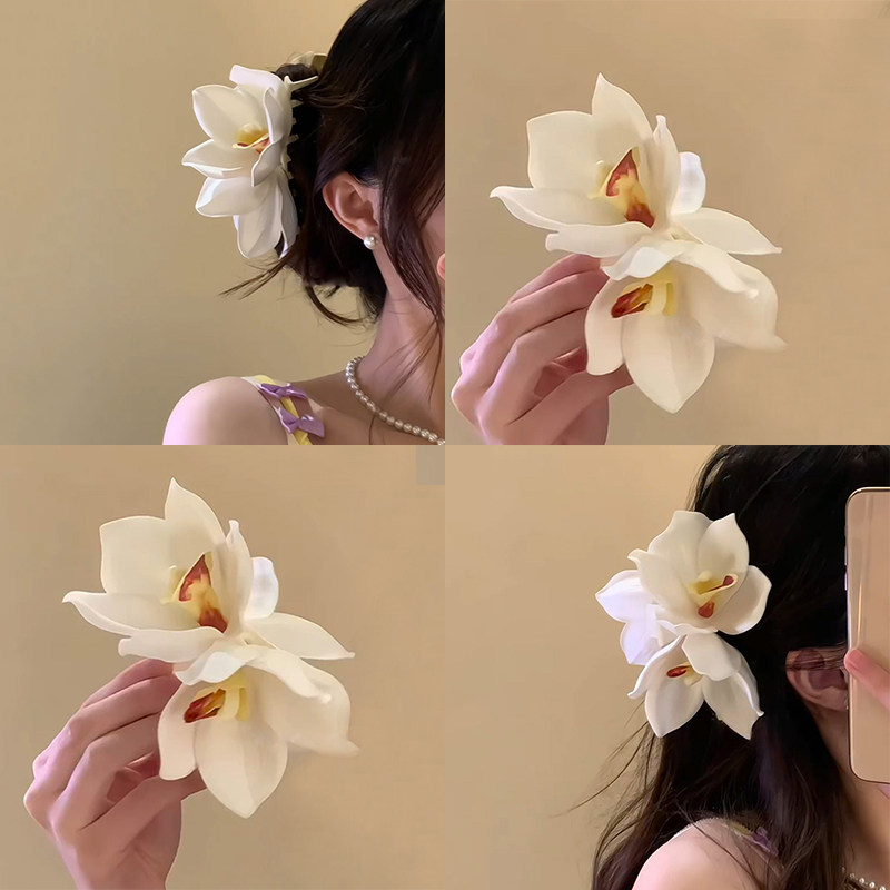 钟爱百合!超花朵抓夹!春夏度假风女新款后脑勺盘发夹子发抓发饰