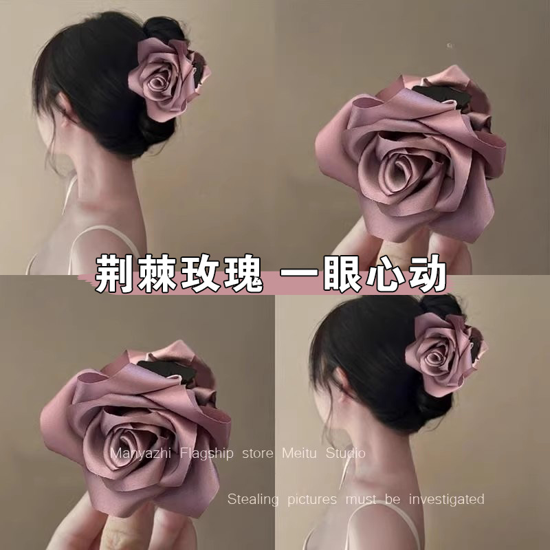 玫瑰花朵抓夹韩国高级感发抓气质