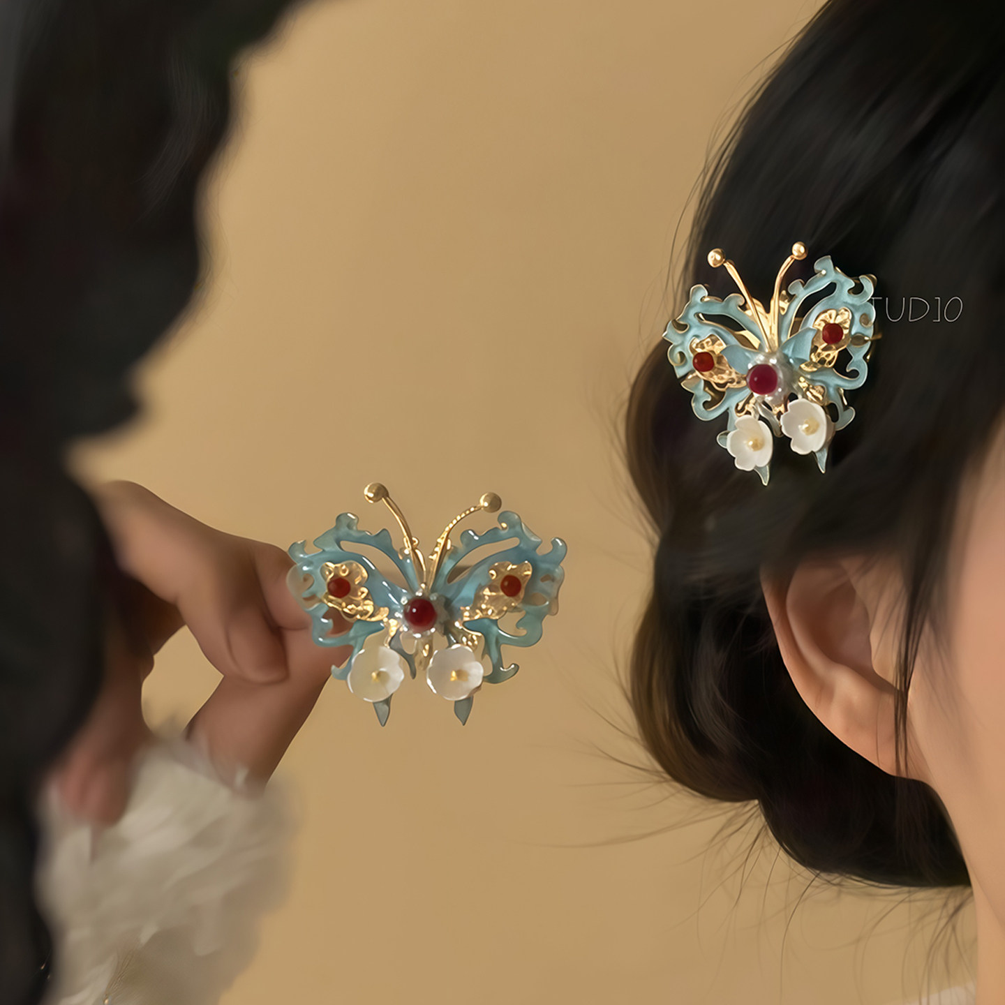中式｜烧蓝蝴蝶发夹国风汉服盘发