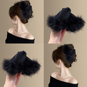 「黑天鹅」纯欲黑色羽毛三角抓夹高级感秋冬新款 发量多鲨鱼夹头饰