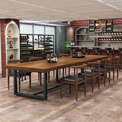 简约复古实木餐桌酒庄地窖长条形品酒桌子美式酒吧Qloft铁艺吧桌