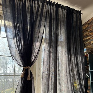 素色美式 复古亚麻沙窗纱纯色暗系黑色深灰色日系名宿窗帘客厅纱帘