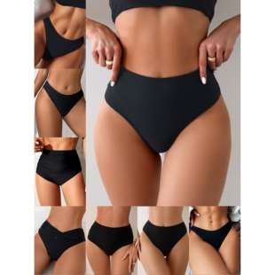 泳裤 新款 纯色性感欧美跨境外贸bikini高弹高腰打皱泳装