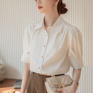 法式白色衬衫女短袖夏装2024年设计感正装通勤面试衬衣小个子上衣