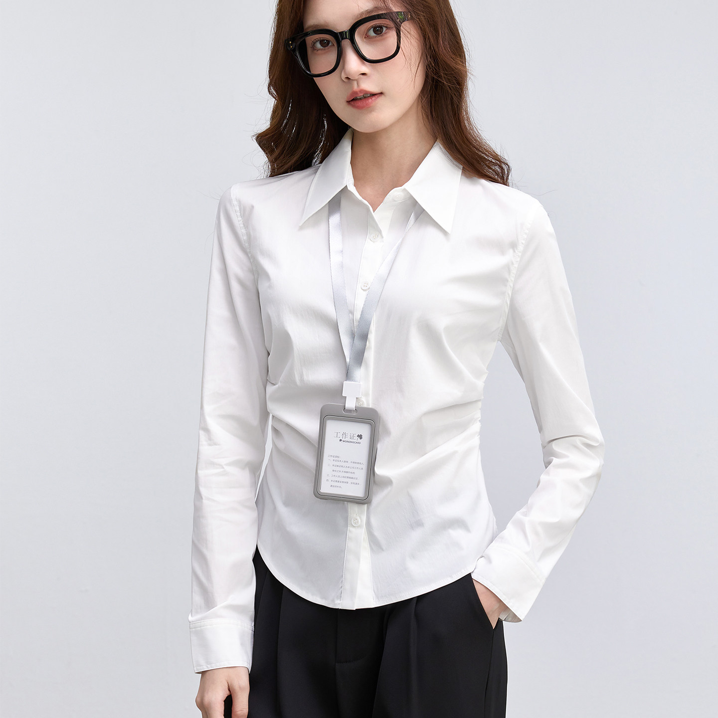 白色修身设计感长袖衬衫女秋季通勤面试教师法式收腰显瘦上衣职业