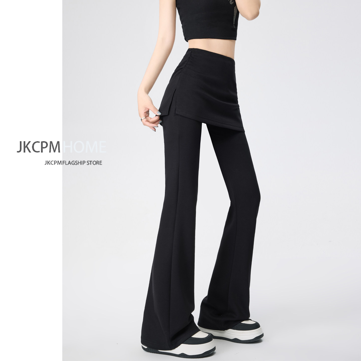 实拍运动长裤女春夏新款提臀微喇瑜伽裤裙屁帘假两件高腰显瘦长裤