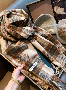 法国BGCG山羊绒围巾女冬季百搭时尚洋气加厚保暖围脖拼色长款披肩