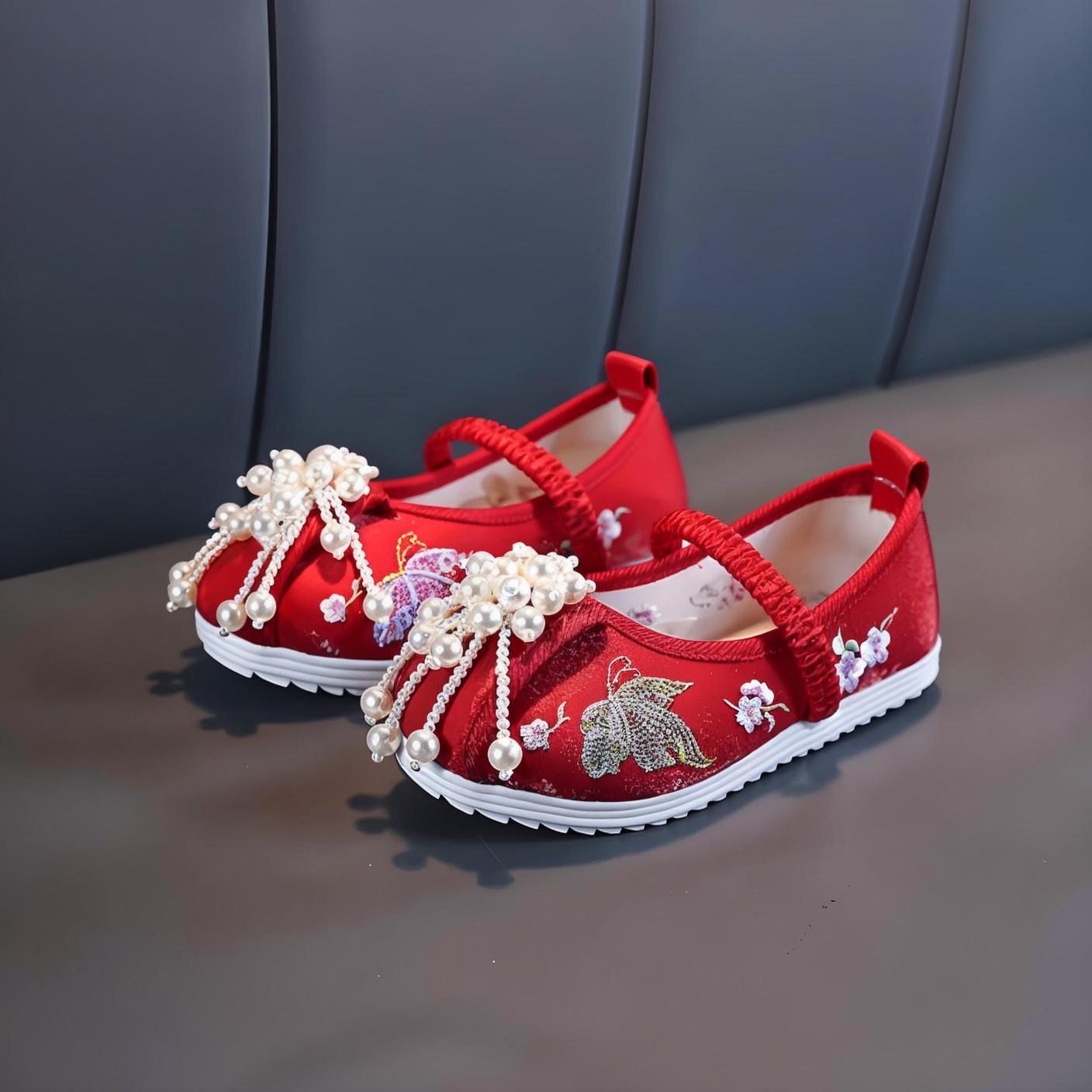 古装布鞋中国风女童汉服鞋子马面裙儿童古风老北京绣花童鞋公主鞋