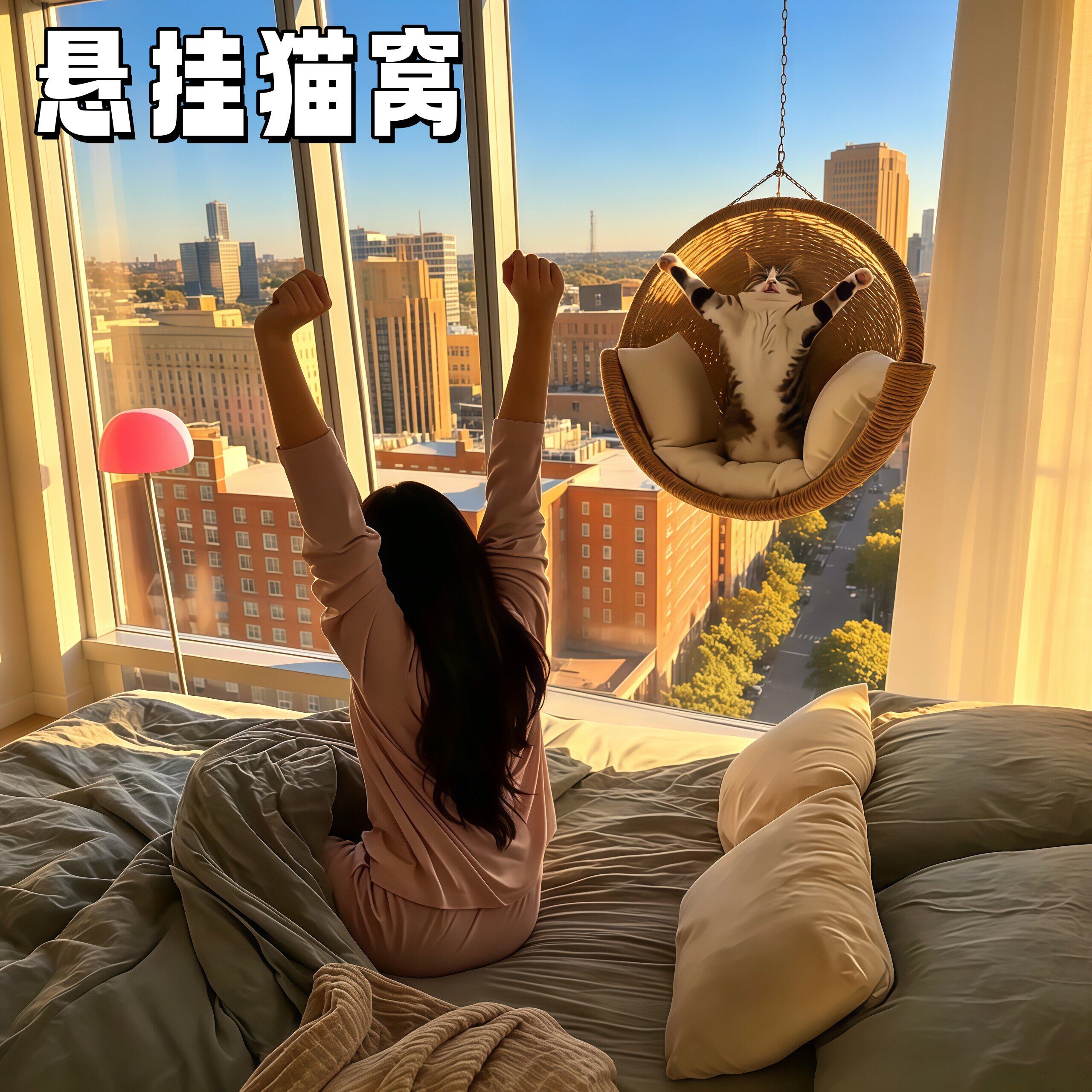 千万不要让猫奴发现…编织悬挂猫床高架猫吊床舒适墙挂式宠物窝